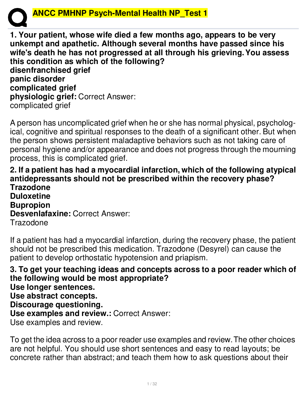 Preview image for ANCC PMHNP Psych-Mental Health NP_Test 1